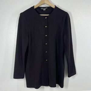 St John Collection Santana Knit Cardigan Womens 14 Brown Gold Buttons‎ Front
